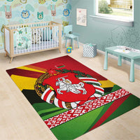Belarus Red and Yellow National Crest Area Rug with Pahonia Knight and Folk Motif Design