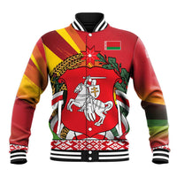 Belarus Red and Yellow National Crest Baseball Jacket with Pahonia Knight and Folk Motif Design