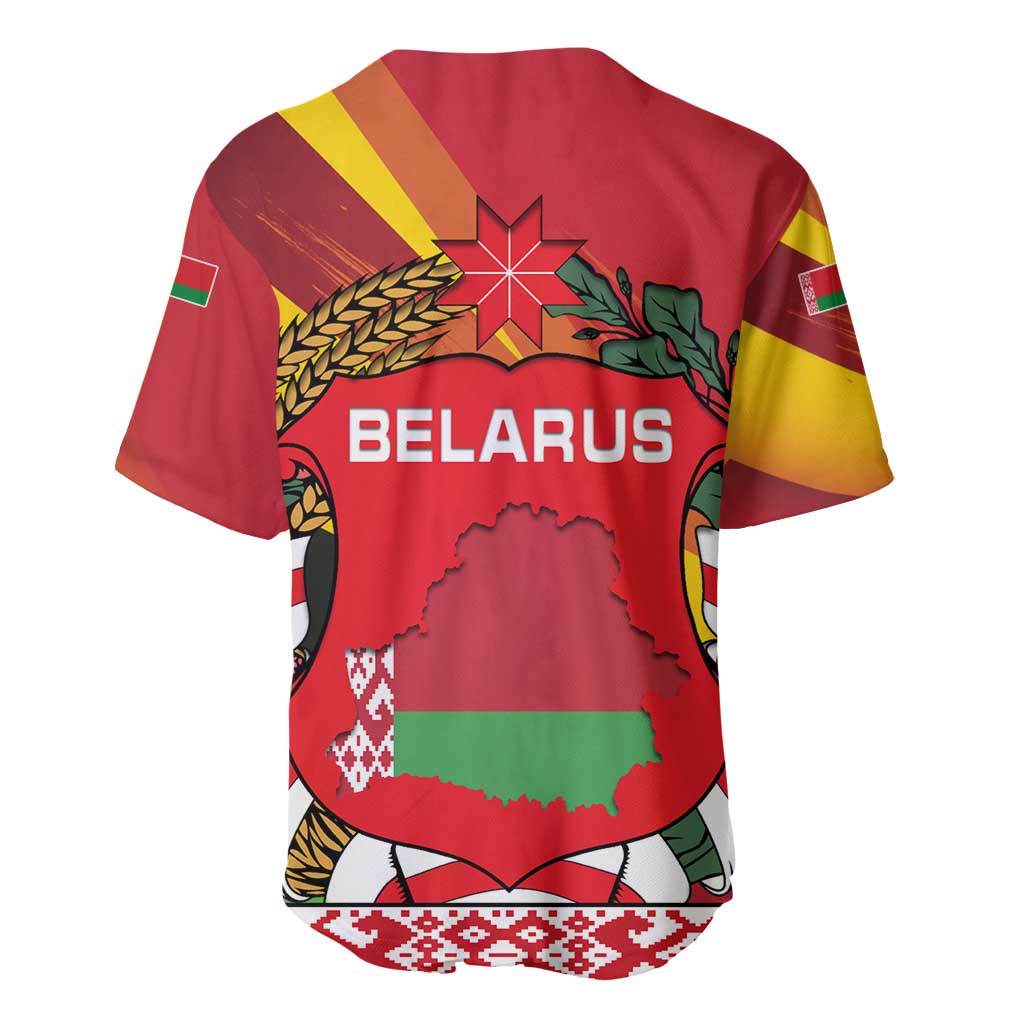 Belarus Red and Yellow National Crest Baseball Jersey with Pahonia Knight and Folk Motif Design