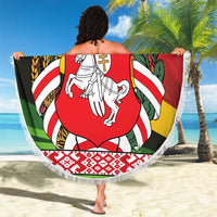 Belarus Red and Yellow National Crest Beach Blanket with Pahonia Knight and Folk Motif Design