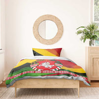 Belarus Red and Yellow National Crest Bedding Set with Pahonia Knight and Folk Motif Design