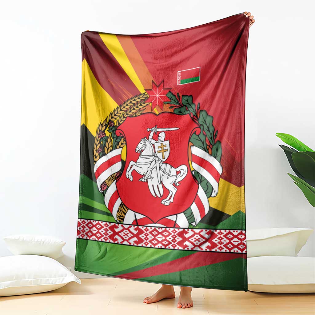 Belarus Red and Yellow National Crest Blanket with Pahonia Knight and Folk Motif Design