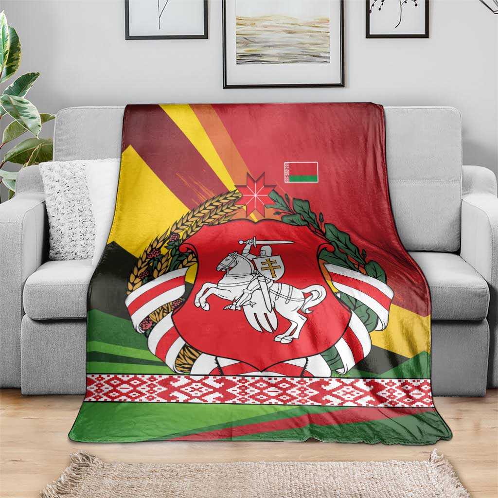 Belarus Red and Yellow National Crest Blanket with Pahonia Knight and Folk Motif Design