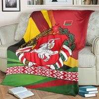 Belarus Red and Yellow National Crest Blanket with Pahonia Knight and Folk Motif Design