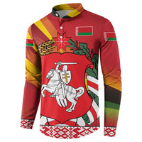 Belarus Red and Yellow National Crest Button Sweatshirt with Pahonia Knight and Folk Motif Design