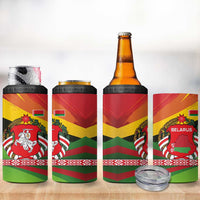 Belarus Red and Yellow National Crest 4 in 1 Can Cooler Tumbler with Pahonia Knight and Folk Motif Design