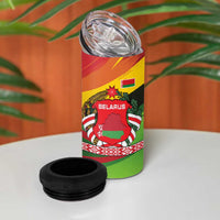 Belarus Red and Yellow National Crest 4 in 1 Can Cooler Tumbler with Pahonia Knight and Folk Motif Design