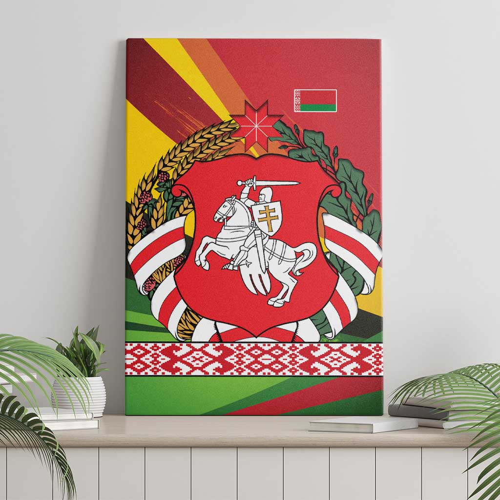 Belarus Red and Yellow National Crest Canvas Wall Art with Pahonia Knight and Folk Motif Design