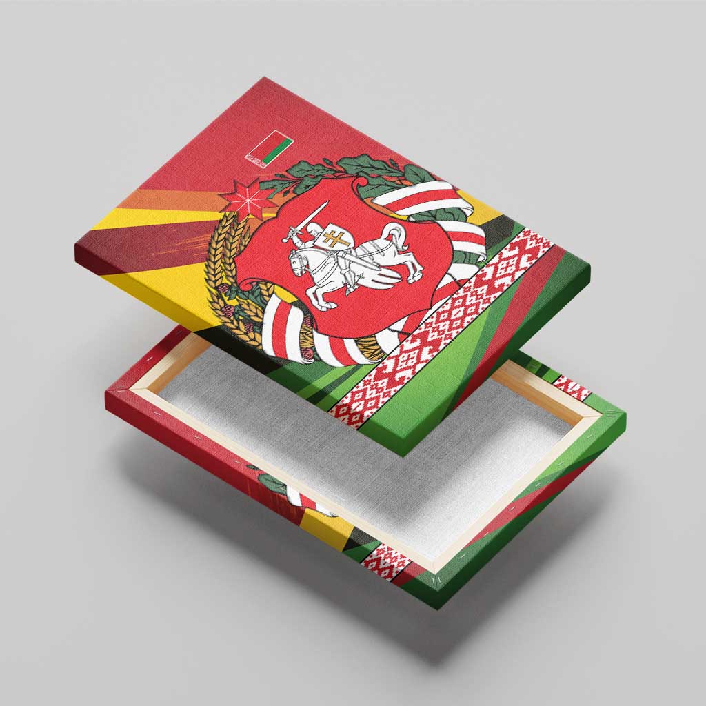 Belarus Red and Yellow National Crest Canvas Wall Art with Pahonia Knight and Folk Motif Design