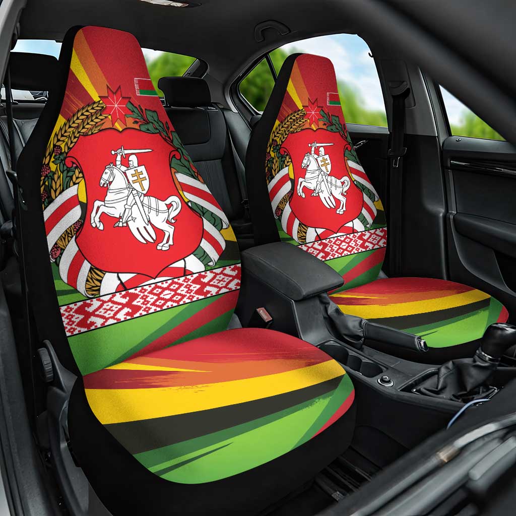 Belarus Red and Yellow National Crest Car Seat Cover with Pahonia Knight and Folk Motif Design