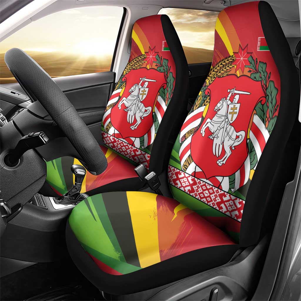 Belarus Red and Yellow National Crest Car Seat Cover with Pahonia Knight and Folk Motif Design