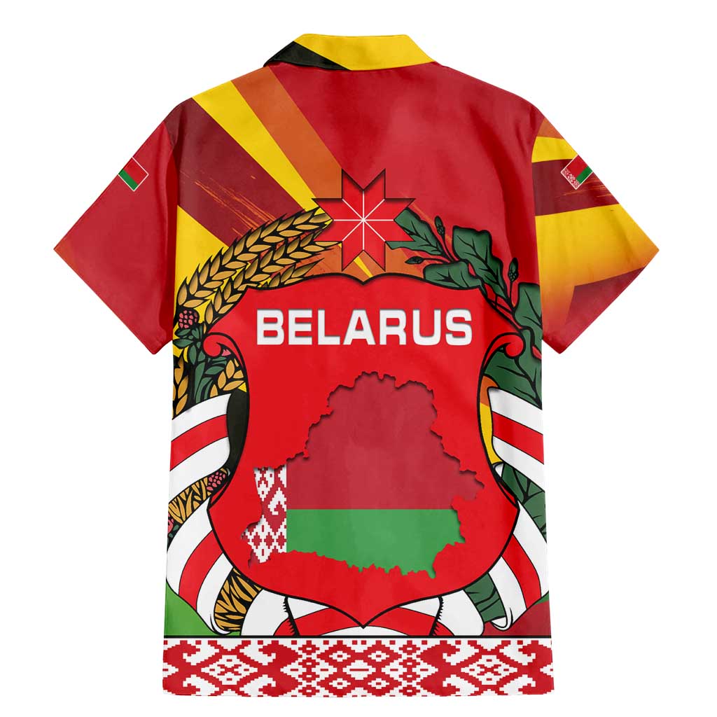 Belarus Red and Yellow National Crest Family Matching Mermaid Dress and Hawaiian Shirt with Pahonia Knight and Folk Motif Design