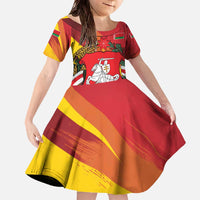 Belarus Red and Yellow National Crest Family Matching Off The Shoulder Long Sleeve Dress and Hawaiian Shirt with Pahonia Knight and Folk Motif Design