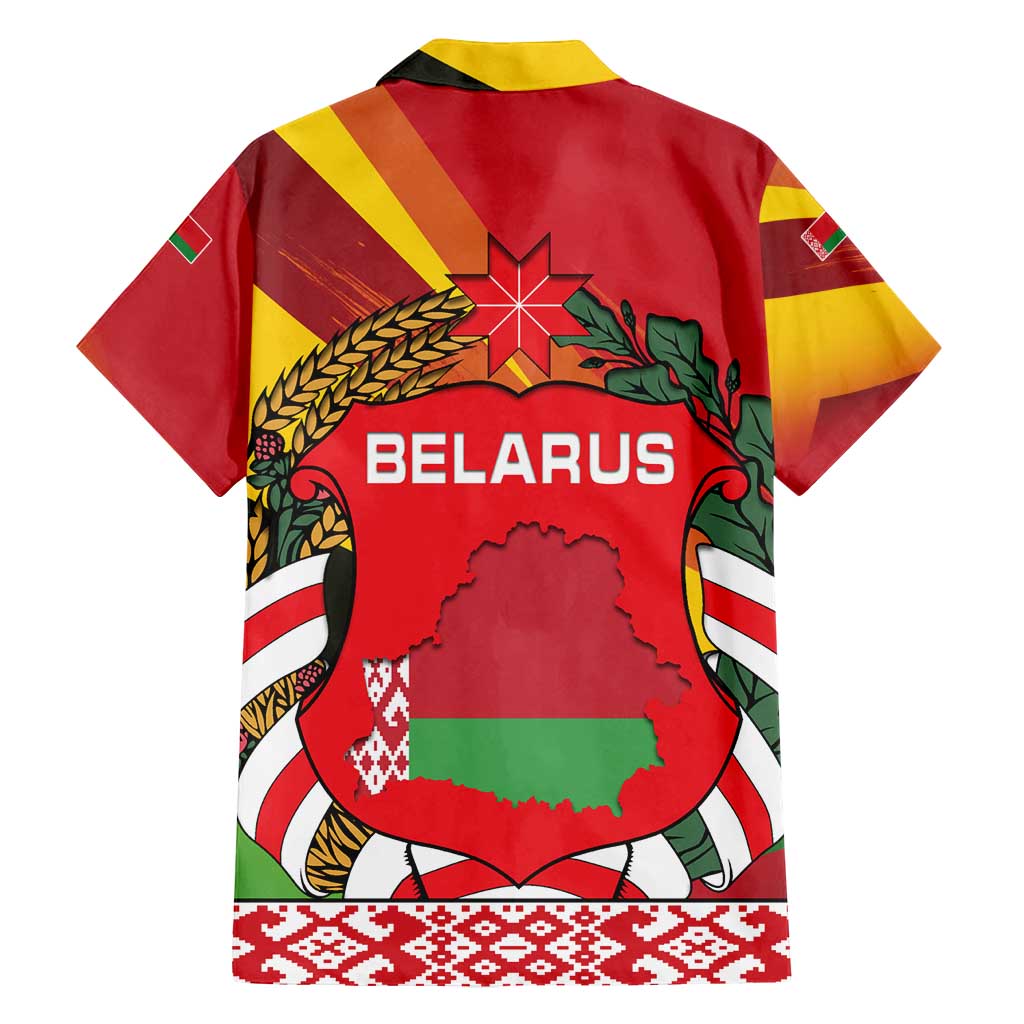 Belarus Red and Yellow National Crest Family Matching Puletasi and Hawaiian Shirt with Pahonia Knight and Folk Motif Design
