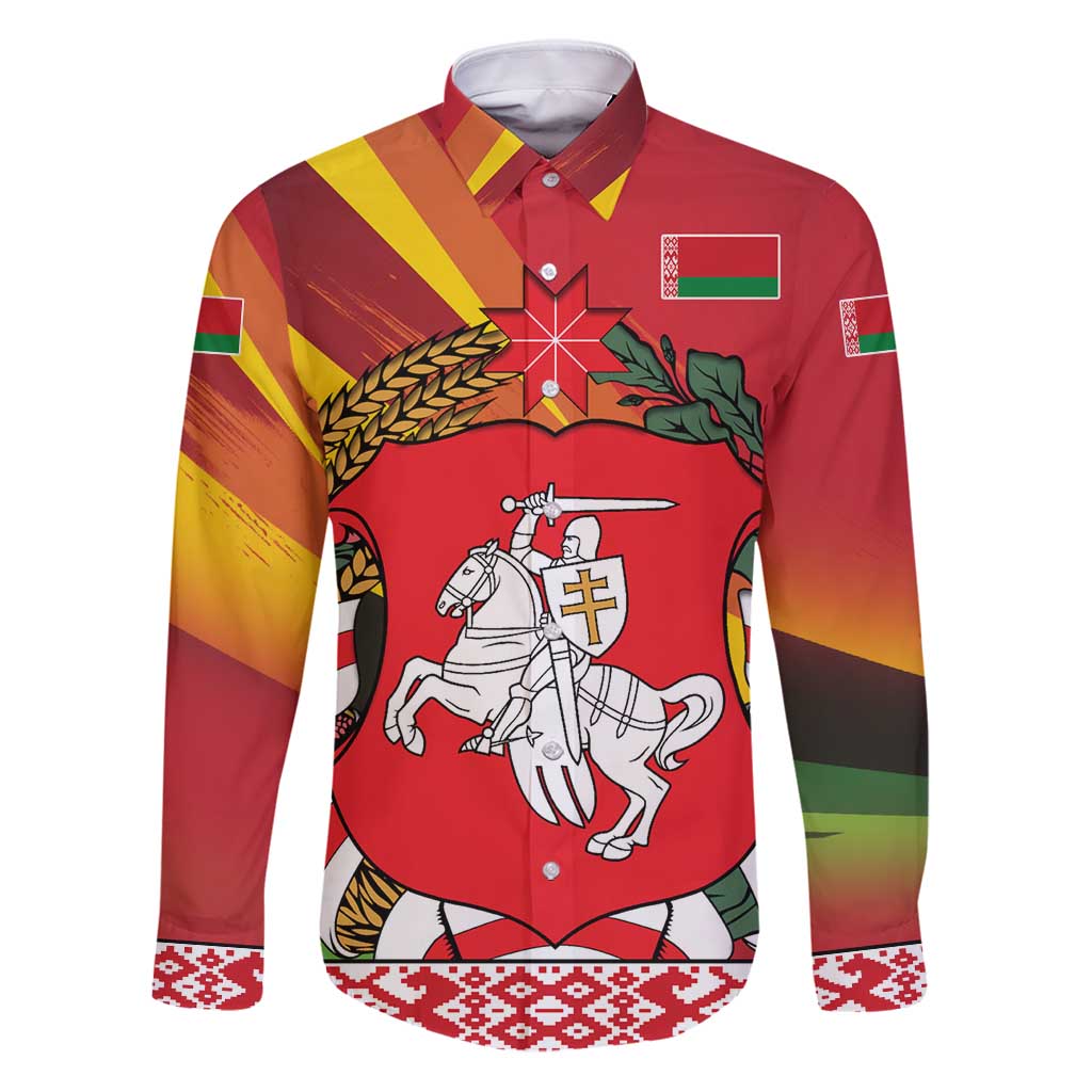 Belarus Red and Yellow National Crest Family Matching Puletasi and Hawaiian Shirt with Pahonia Knight and Folk Motif Design