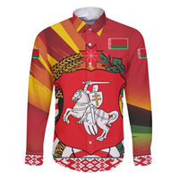 Belarus Red and Yellow National Crest Family Matching Puletasi and Hawaiian Shirt with Pahonia Knight and Folk Motif Design