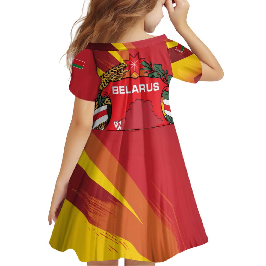 Belarus Red and Yellow National Crest Family Matching Short Sleeve Bodycon Dress and Hawaiian Shirt with Pahonia Knight and Folk Motif Design
