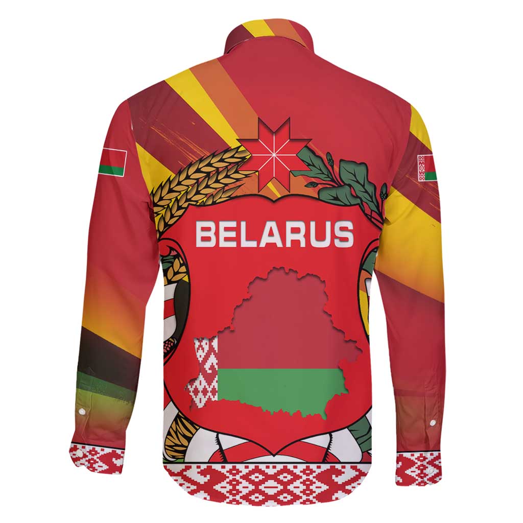 Belarus Red and Yellow National Crest Family Matching Short Sleeve Bodycon Dress and Hawaiian Shirt with Pahonia Knight and Folk Motif Design