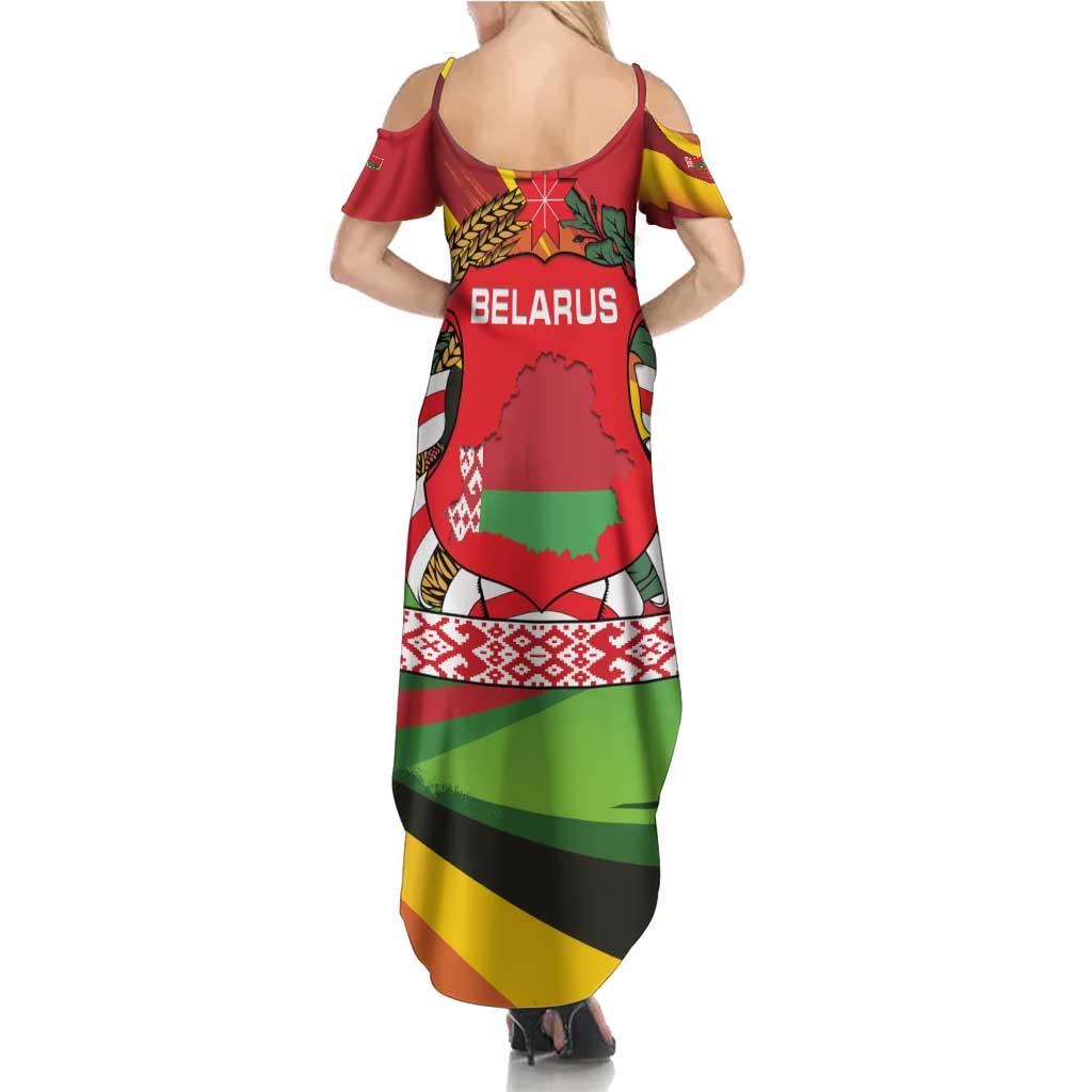 Belarus Red and Yellow National Crest Family Matching Summer Maxi Dress and Hawaiian Shirt with Pahonia Knight and Folk Motif Design