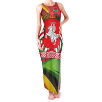 Belarus Red and Yellow National Crest Family Matching Tank Maxi Dress and Hawaiian Shirt with Pahonia Knight and Folk Motif Design