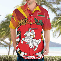 Belarus Red and Yellow National Crest Hawaiian Shirt with Pahonia Knight and Folk Motif Design
