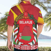 Belarus Red and Yellow National Crest Hawaiian Shirt with Pahonia Knight and Folk Motif Design