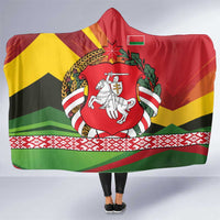 Belarus Red and Yellow National Crest Hooded Blanket with Pahonia Knight and Folk Motif Design