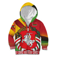 Belarus Red and Yellow National Crest Kid Hoodie with Pahonia Knight and Folk Motif Design