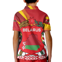 Belarus Red and Yellow National Crest Kid Polo Shirt with Pahonia Knight and Folk Motif Design