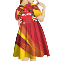 Belarus Red and Yellow National Crest Kid Short Sleeve Dress with Pahonia Knight and Folk Motif Design