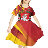 Belarus Red and Yellow National Crest Kid Short Sleeve Dress with Pahonia Knight and Folk Motif Design