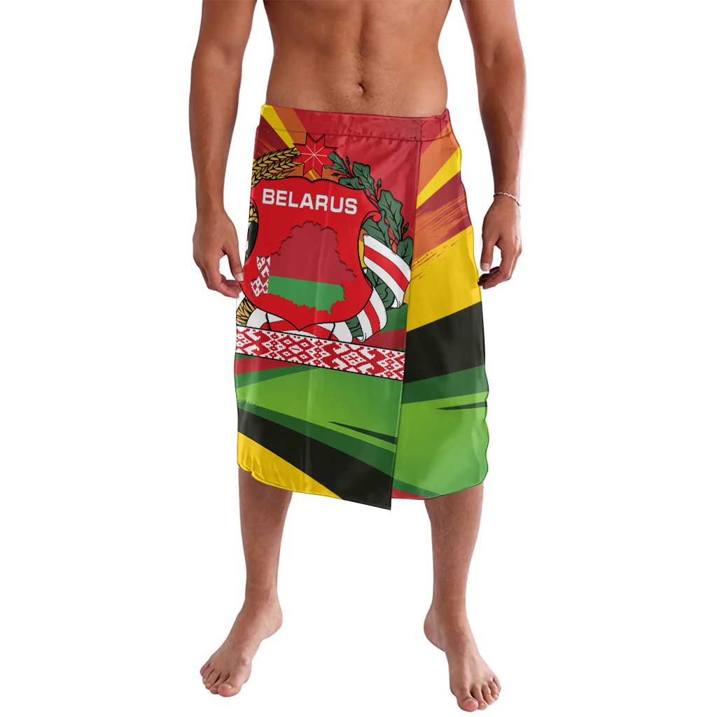 Belarus Red and Yellow National Crest Lavalava with Pahonia Knight and Folk Motif Design