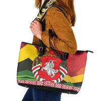 Belarus Red and Yellow National Crest Leather Tote Bag with Pahonia Knight and Folk Motif Design