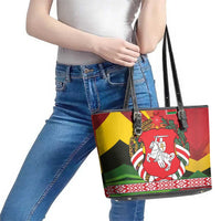 Belarus Red and Yellow National Crest Leather Tote Bag with Pahonia Knight and Folk Motif Design