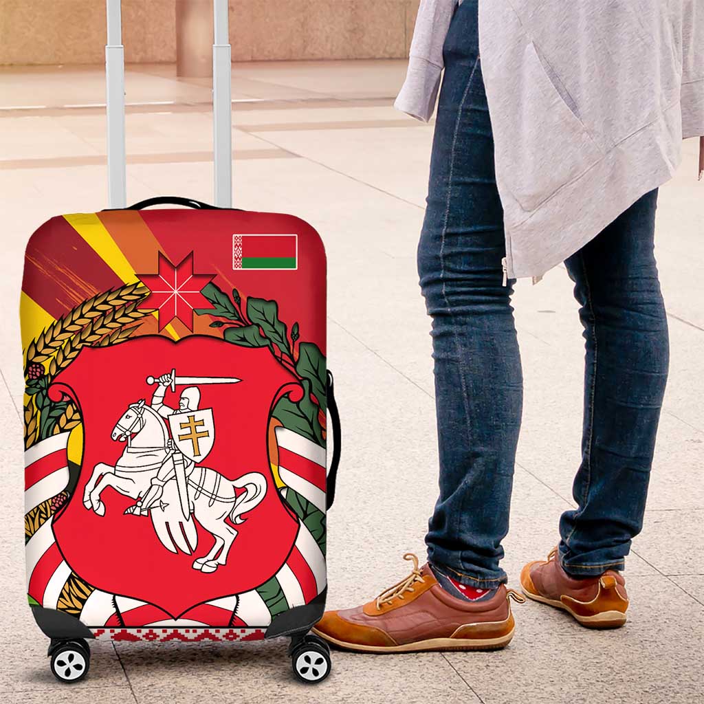 Belarus Red and Yellow National Crest Luggage Cover with Pahonia Knight and Folk Motif Design