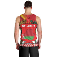 Belarus Red and Yellow National Crest Men Tank Top with Pahonia Knight and Folk Motif Design
