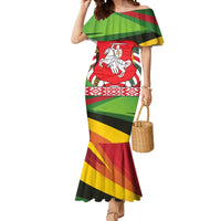 Belarus Red and Yellow National Crest Mermaid Dress with Pahonia Knight and Folk Motif Design
