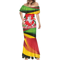 Belarus Red and Yellow National Crest Mermaid Dress with Pahonia Knight and Folk Motif Design