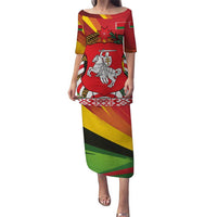 Belarus Red and Yellow National Crest Puletasi with Pahonia Knight and Folk Motif Design