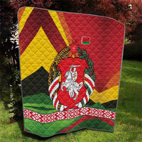 Belarus Red and Yellow National Crest Quilt with Pahonia Knight and Folk Motif Design
