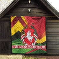 Belarus Red and Yellow National Crest Quilt with Pahonia Knight and Folk Motif Design