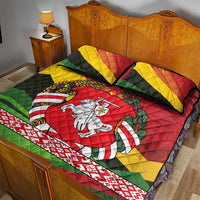 Belarus Red and Yellow National Crest Quilt Bed Set with Pahonia Knight and Folk Motif Design