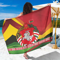 Belarus Red and Yellow National Crest Sarong with Pahonia Knight and Folk Motif Design
