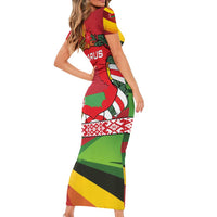Belarus Red and Yellow National Crest Short Sleeve Bodycon Dress with Pahonia Knight and Folk Motif Design
