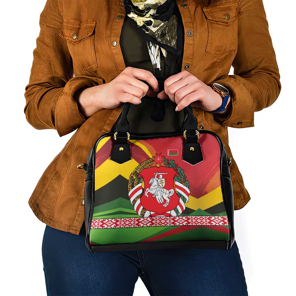 Belarus Red and Yellow National Crest Shoulder Handbag with Pahonia Knight and Folk Motif Design