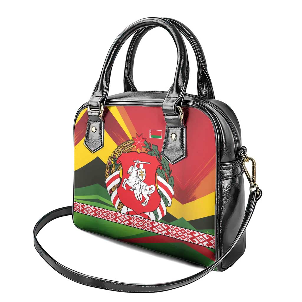 Belarus Red and Yellow National Crest Shoulder Handbag with Pahonia Knight and Folk Motif Design