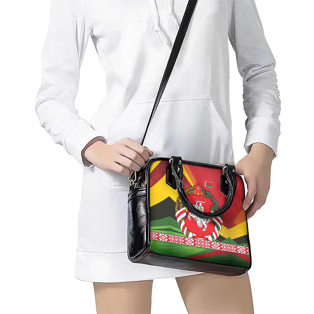Belarus Red and Yellow National Crest Shoulder Handbag with Pahonia Knight and Folk Motif Design