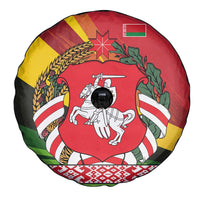 Belarus Red and Yellow National Crest Spare Tire Cover with Pahonia Knight and Folk Motif Design