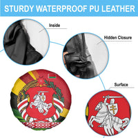 Belarus Red and Yellow National Crest Spare Tire Cover with Pahonia Knight and Folk Motif Design