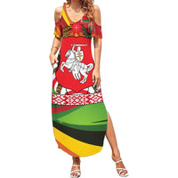Belarus Red and Yellow National Crest Summer Maxi Dress with Pahonia Knight and Folk Motif Design